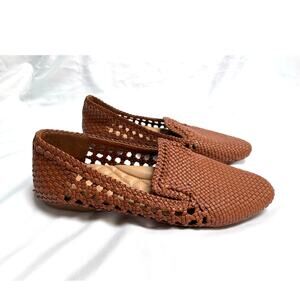Birdies Starling Brown Cognac Woven Vegan Leather Slip On Flats Loafers Size 7.5